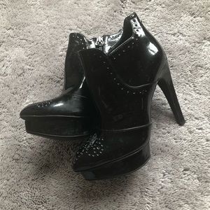 Vegan patent leather heeled booties